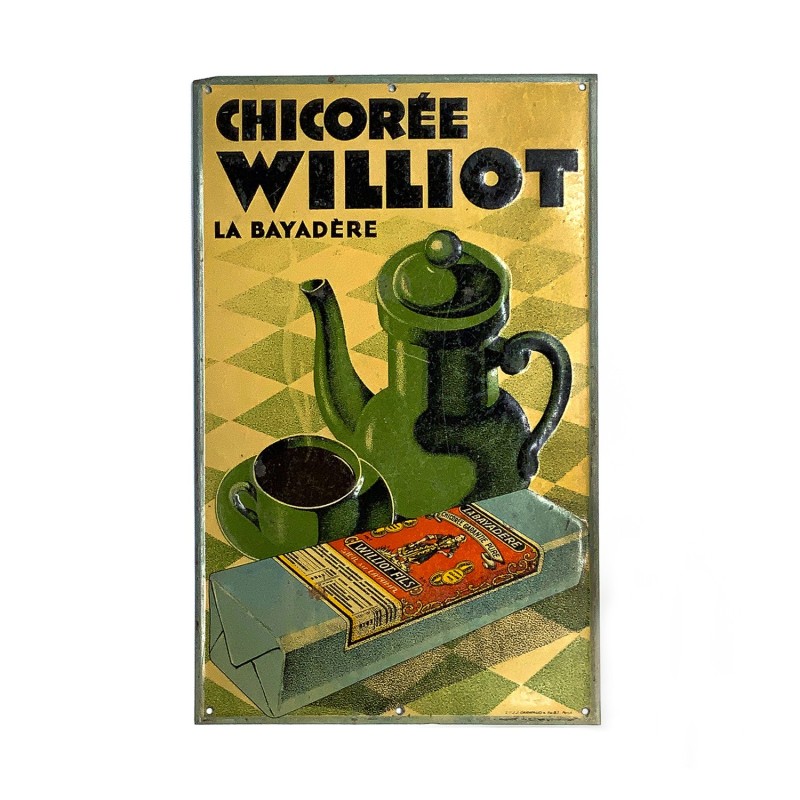 Tôle publicitaire vintage, métal repoussé imprimé, chicorée Williot, La Bayadère, Ets.J.J.Carnaud