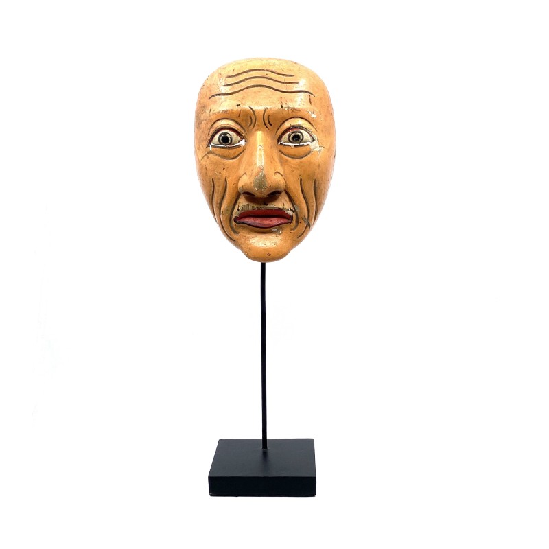 Masque balinais Topeng Tua très ancien en bois sculpté peint,  personnage qui joue avec les spectateurs
