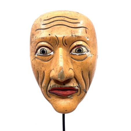 Masque balinais Topeng Tua très ancien en bois sculpté peint,  personnage qui joue avec les spectateurs