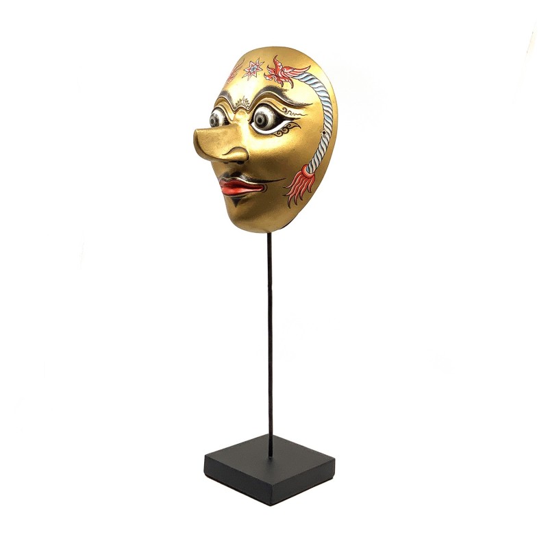 Masque javanais  Wayang Topeng  doré contemporain en bois sculpté peint