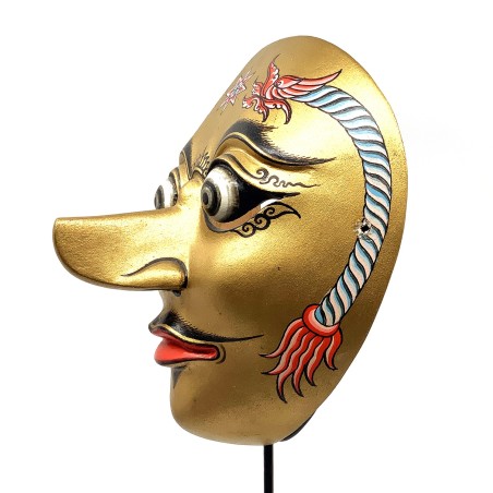 Masque javanais  Wayang Topeng  doré contemporain en bois sculpté peint