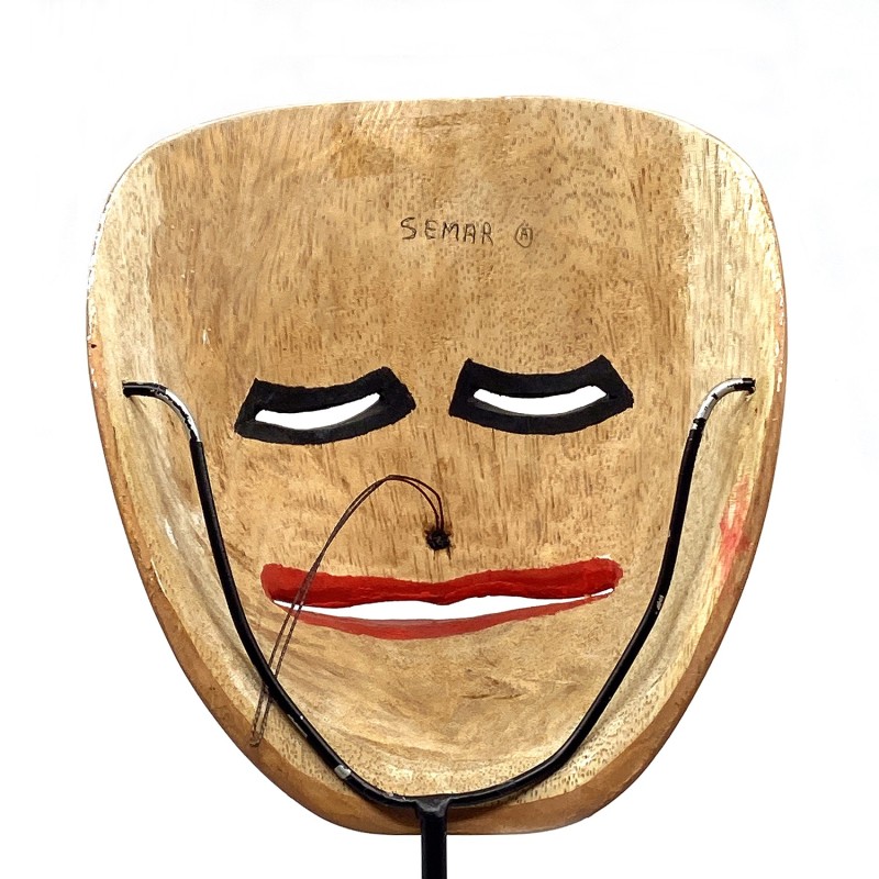 Masque javanais  Wayang Topeng  personnage nommé Semar contemporain en bois sculpté peint