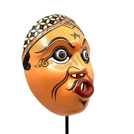 Masque javanais  Wayang Topeng  rose contemporain en bois sculpté peint