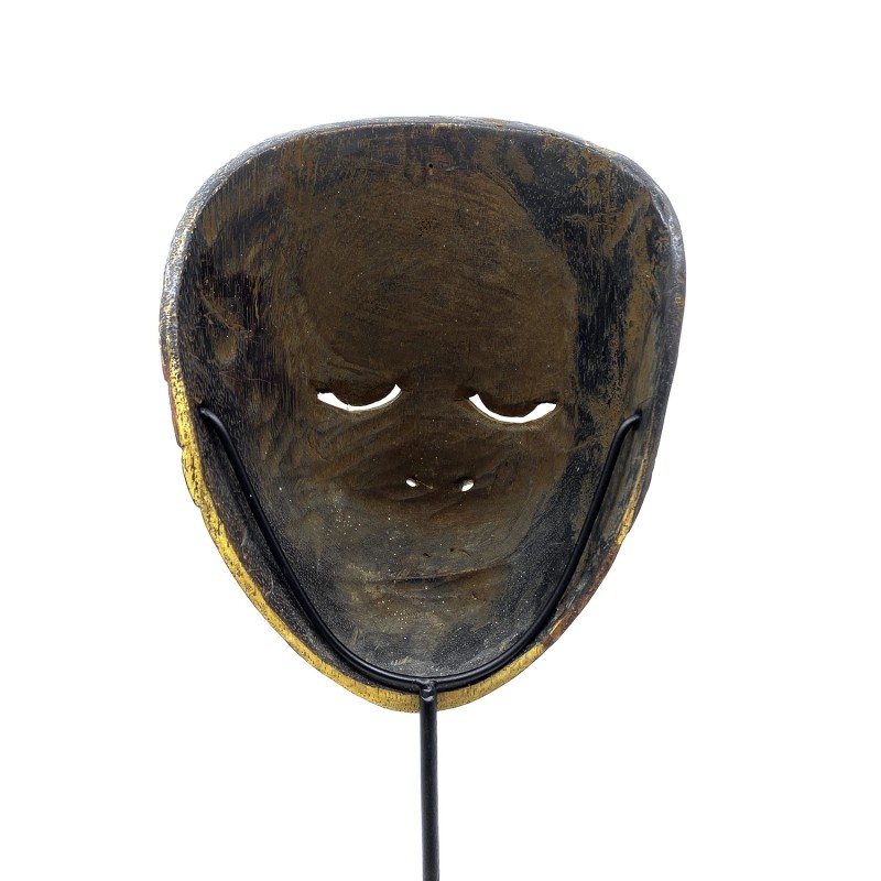 Masque javanais  Wayang Topeng  ancien personnage à la moustache  en bois sculpté peint