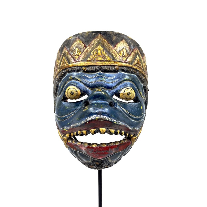 Masque javanais  Wayang Topeng  ancien, personnage Anila Hanuman, dieu singe, en bois sculpté peint