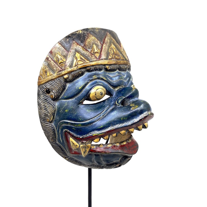 Masque javanais  Wayang Topeng  ancien, personnage Anila Hanuman, dieu singe, en bois sculpté peint