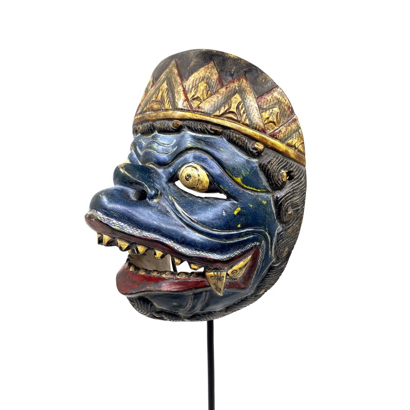 Masque javanais  Wayang Topeng  ancien, personnage Anila Hanuman, dieu singe, en bois sculpté peint