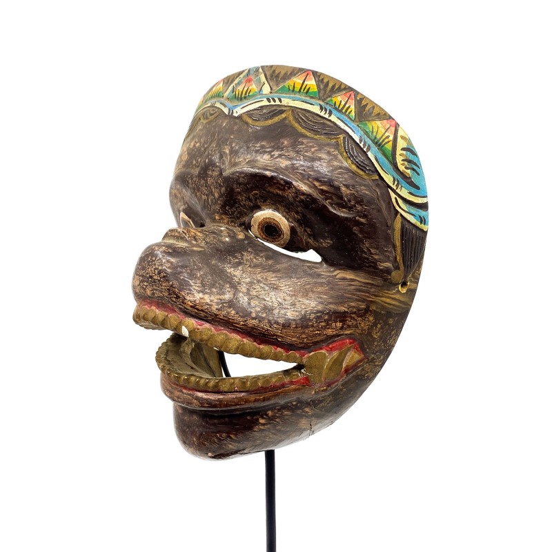 Masque javanais  Wayang Topeng  ancien, Hanuman Dieu singe, en bois sculpté peint