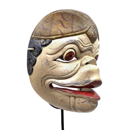 Masque javanais  Wayang Topeng  ancien, personnage de Bagong, en bois sculpté peint