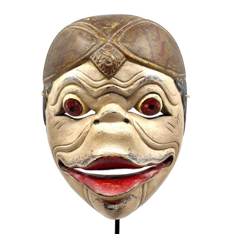 Masque javanais  Wayang Topeng  ancien, personnage de Bagong, en bois sculpté peint