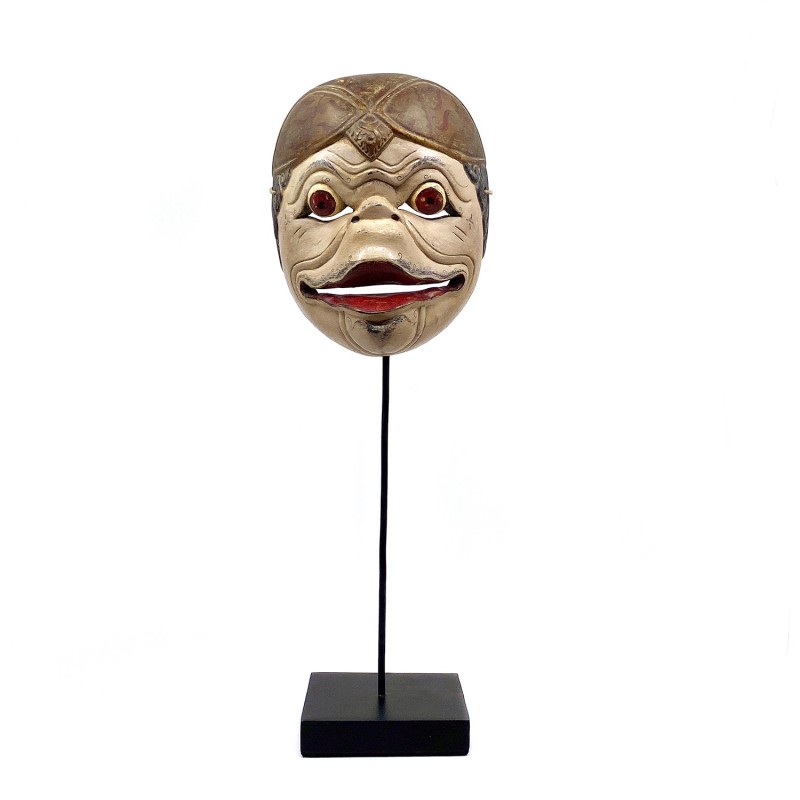 Masque javanais  Wayang Topeng  ancien, personnage de Bagong, en bois sculpté peint