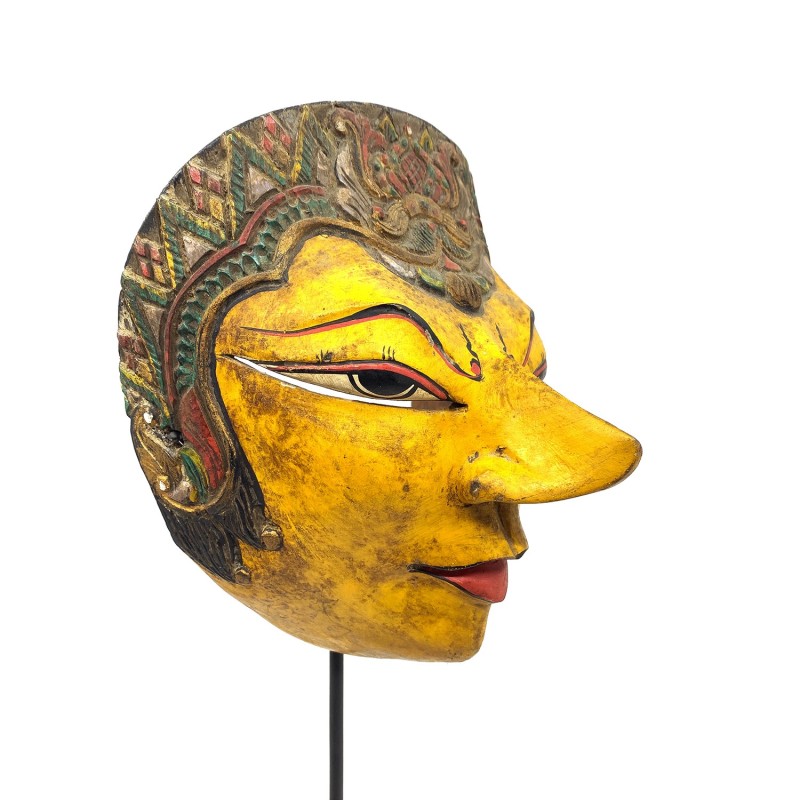 Masque javanais  Wayang Topeng  ancien, personnage jaune, en bois sculpté peint