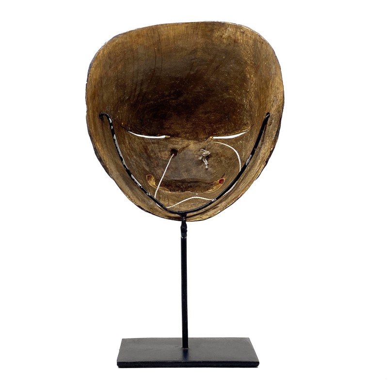 Masque javanais  Wayang Topeng  ancien, personnage beige moustaches, en bois sculpté peint