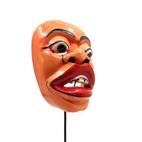 Masque javanais  Wayang Topeng, personnage comique aux 3 dents, en bois sculpté peint