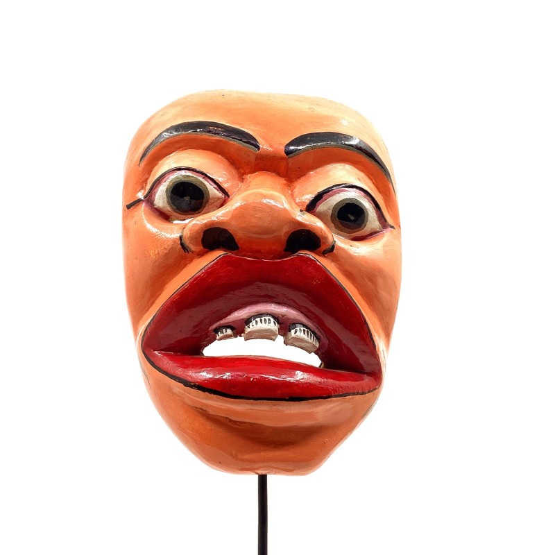 Masque javanais  Wayang Topeng, personnage comique aux 3 dents, en bois sculpté peint