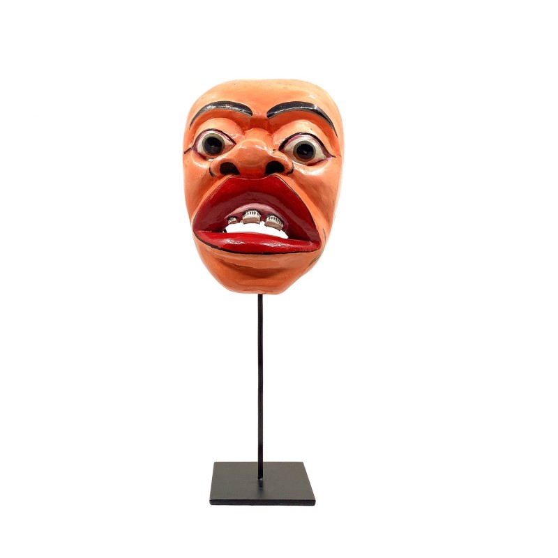 Masque javanais  Wayang Topeng, personnage comique aux 3 dents, en bois sculpté peint