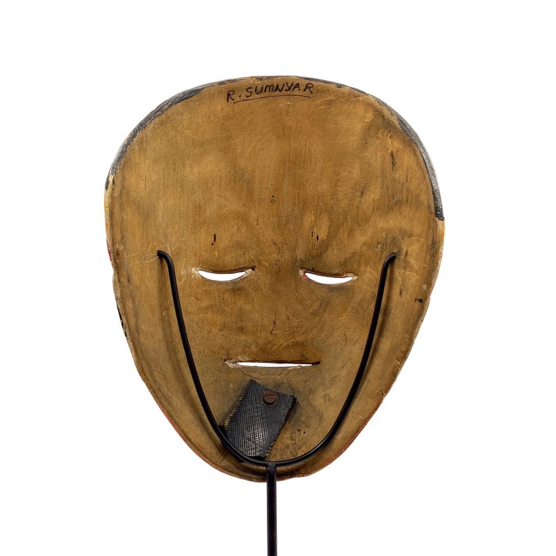 Masque javanais  Wayang Topeng, coiffe fleurie, en bois sculpté peint