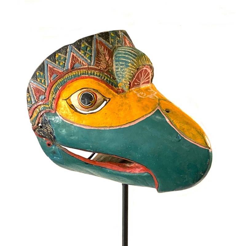 Masque javanais  Wayang Topeng, oiseau perroquet Dieu Garuda, en bois sculpté peint