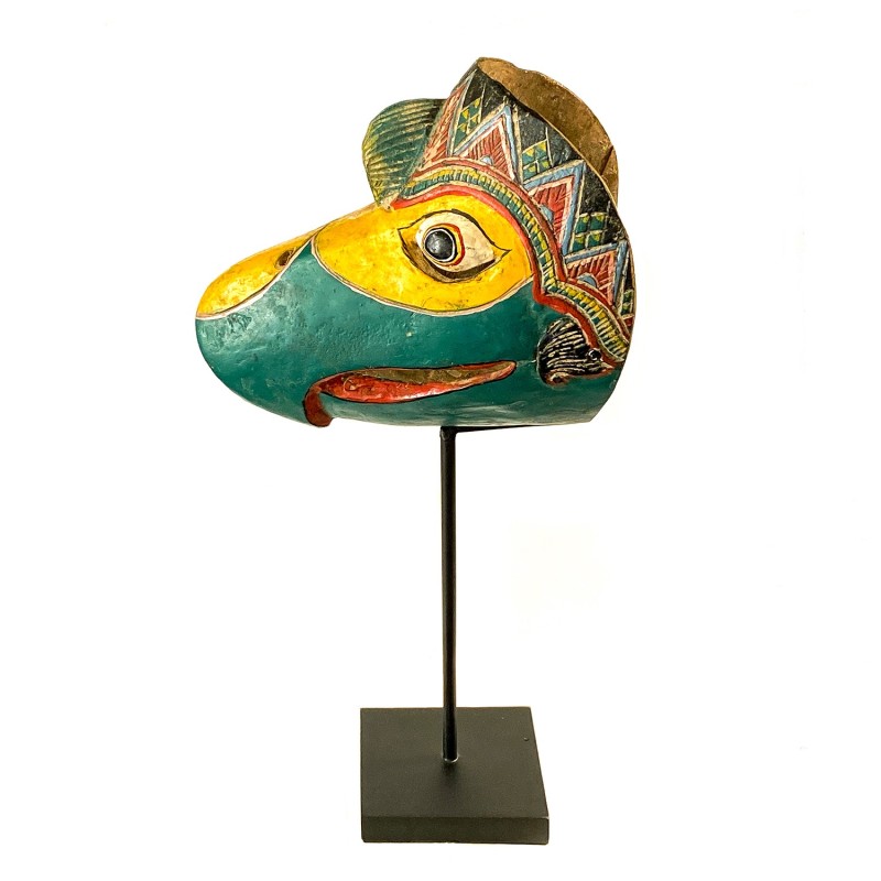 Masque javanais  Wayang Topeng, oiseau perroquet Dieu Garuda, en bois sculpté peint