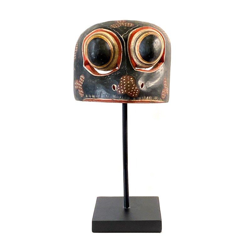 Masque javanais  Wayang Topeng  ancien, grenouille noire, en bois sculpté peint