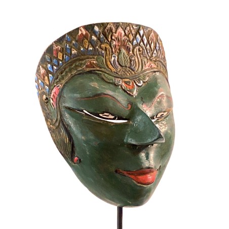 Masque javanais  Wayang Topeng, personnage vert,  en bois sculpté peint