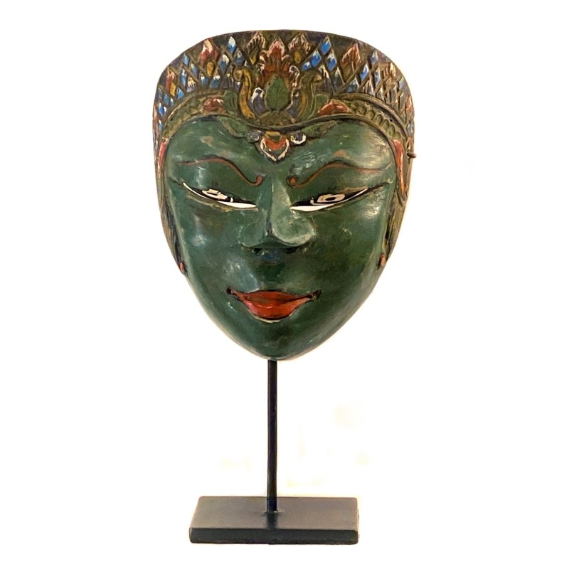 Masque javanais  Wayang Topeng, personnage vert,  en bois sculpté peint