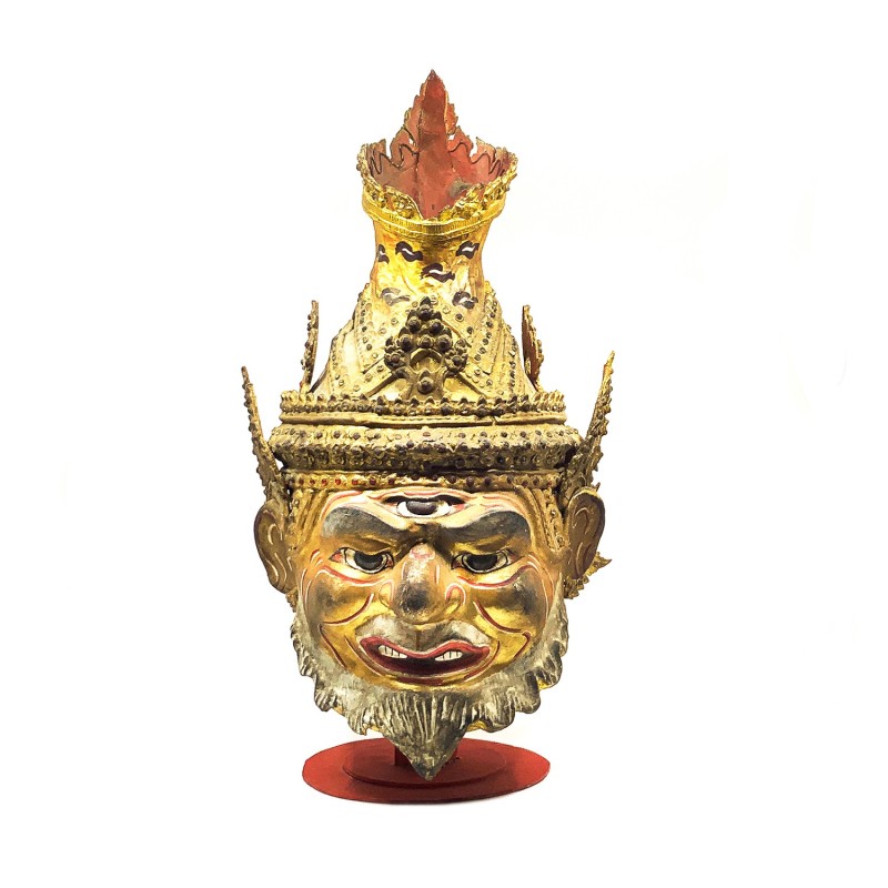 Masque Khon thaïlandais ancien, en papier mâché, utilisé dans des spectacles dansés royaux, personnage de l'hermite