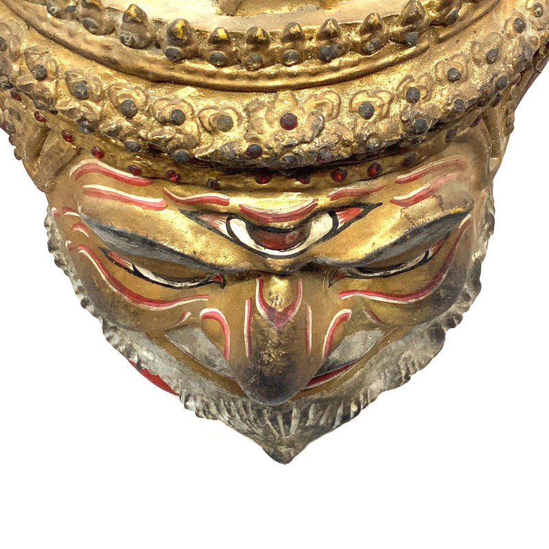 Masque Khon thaïlandais ancien, en papier mâché, utilisé dans des spectacles dansés royaux, personnage de l'hermite